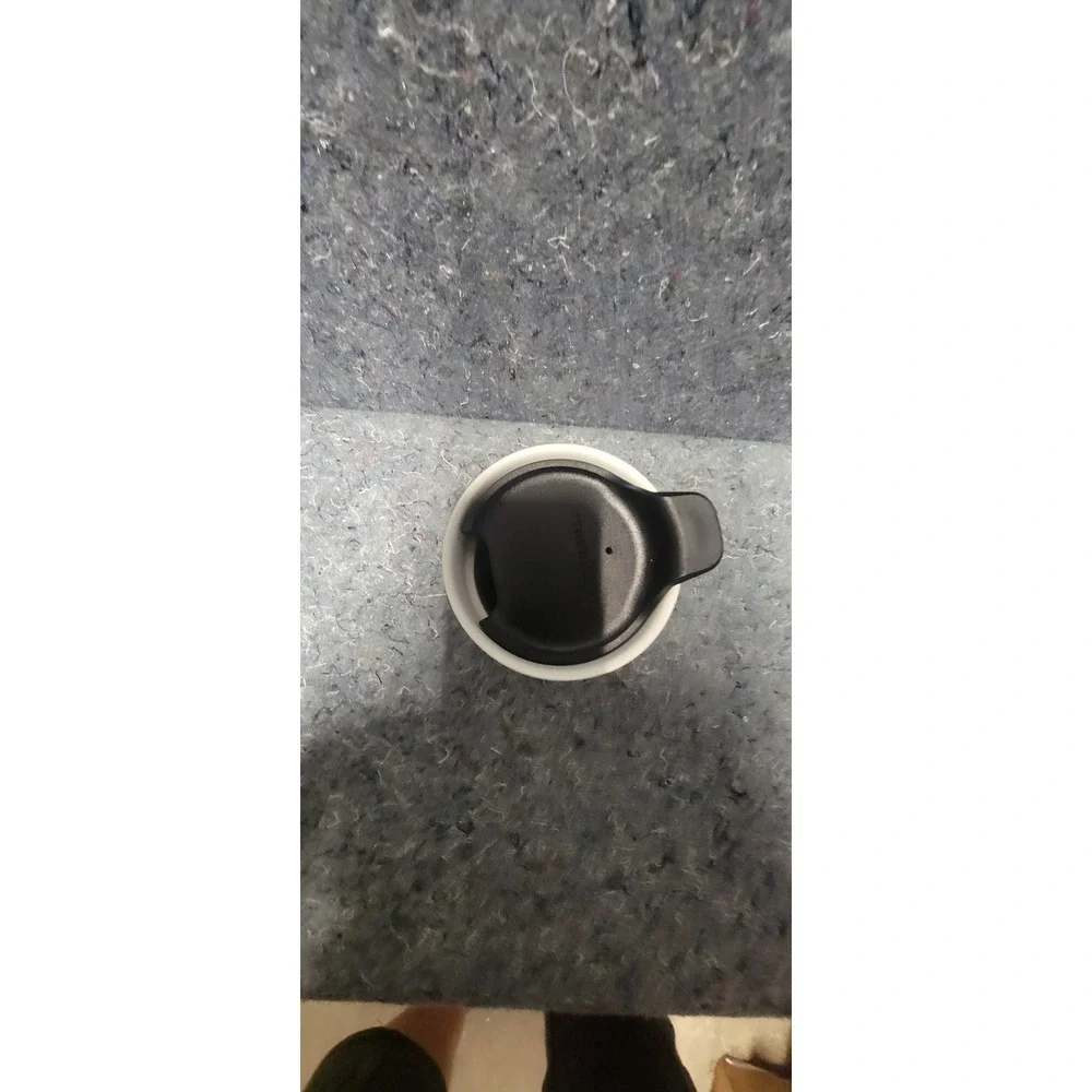 Starbucks 2014 Stainless Steel Ceramic w/Rubber Bottom Teal Ring 12oz Travel Mug